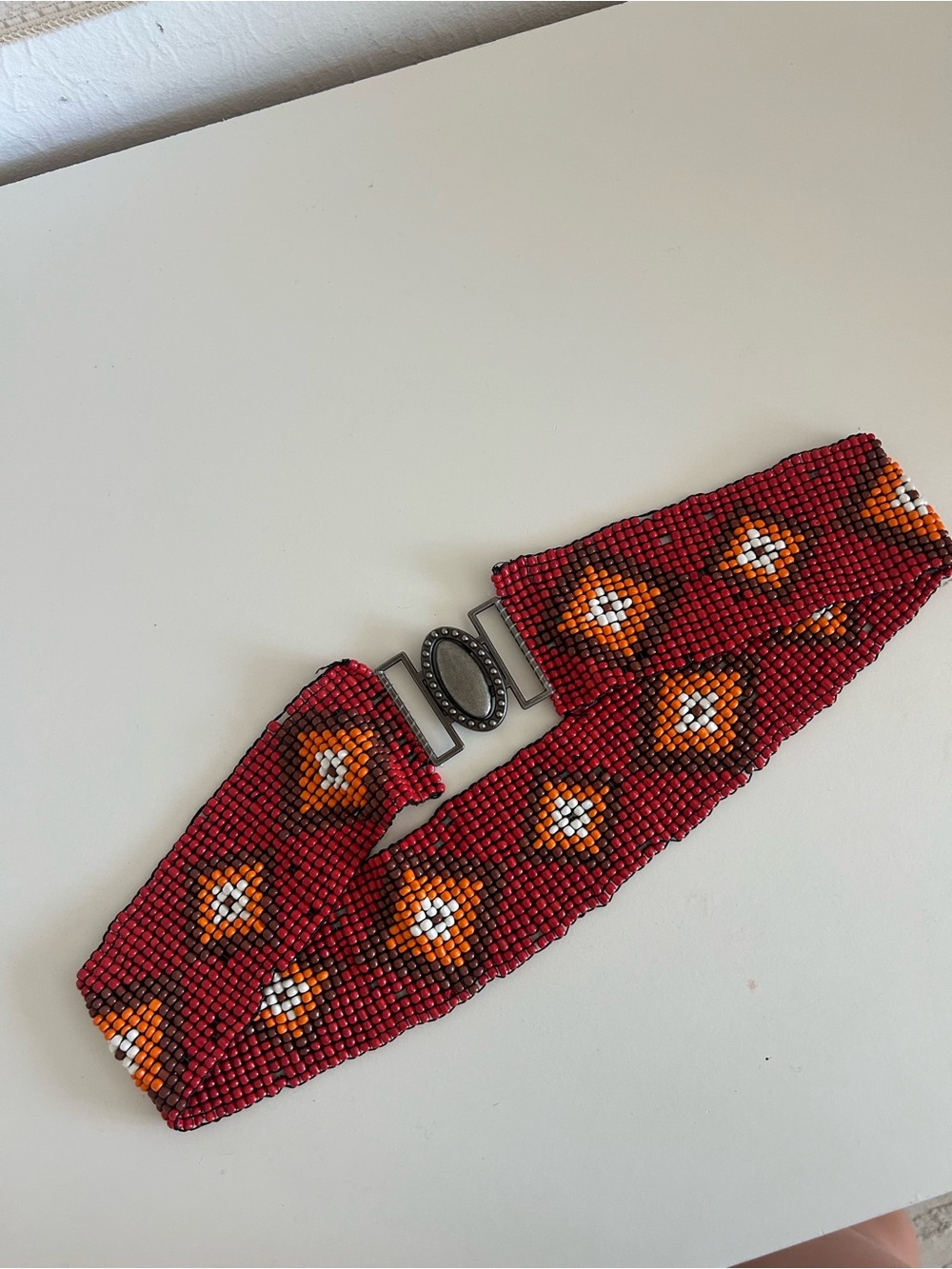 VINTAGE RARE hand Beaded belt southwestern style stretch M/L